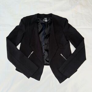 Black Casual Blazer With Zipper Pocket Detail